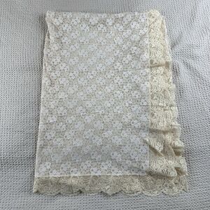 Vintage Floral Lace Tablecloth 58x84 Pale Blush & Ivory Oblong Rectangle Scallop